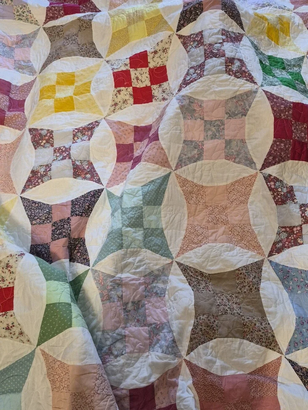 Handmade Multicolor Patchwork Cotton Quilt - Pastel Squares 80